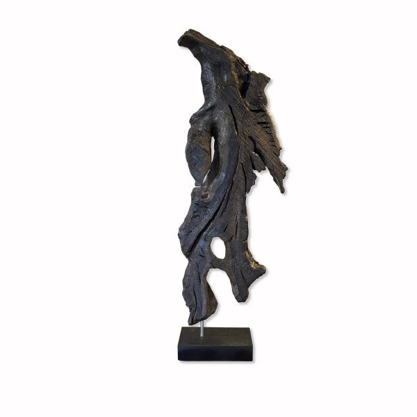 Rzeźba Z Czarnego Dębu Na Kamiennej Podstawie